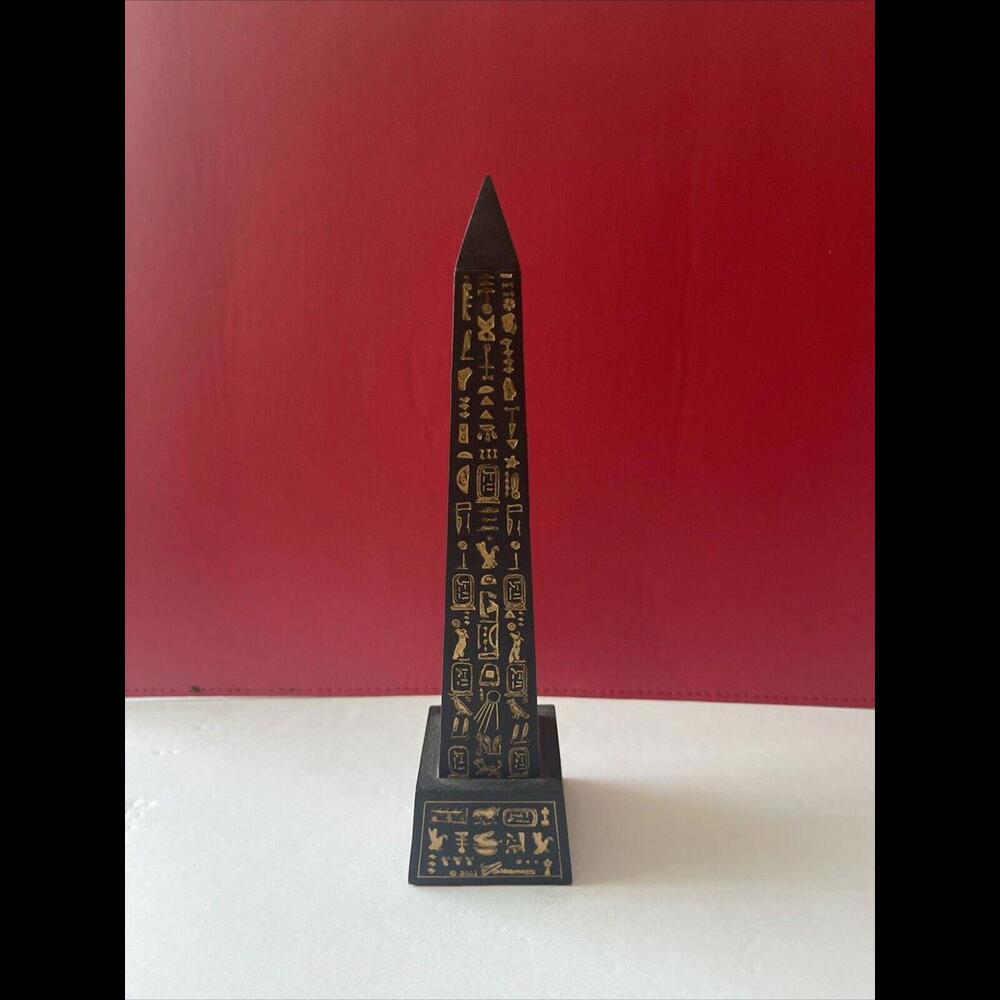 ❤️SOLD❤️SUMMIT COLLECTION Black Egyptian Obelisk with Gold Hieroglyphs